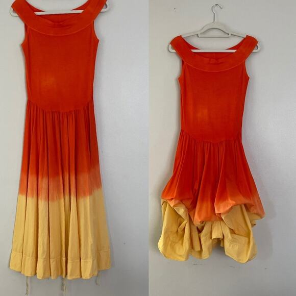 Luna Luz Sleeveless Tie Dye Dress Off Shoulder Adjustable Length Ties Orange S - Picture 1 of 9